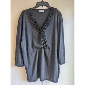 Liz & Me Women's Black V-neck Long Sleeve Ruffle Top Size 1X